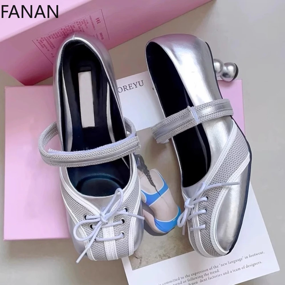 

Original Design Ballet Shoes Bowling Sneakers 2025 Bow Lake-Up Mary Jane High Heel Shoes Fashion Silver Breathable Pumps