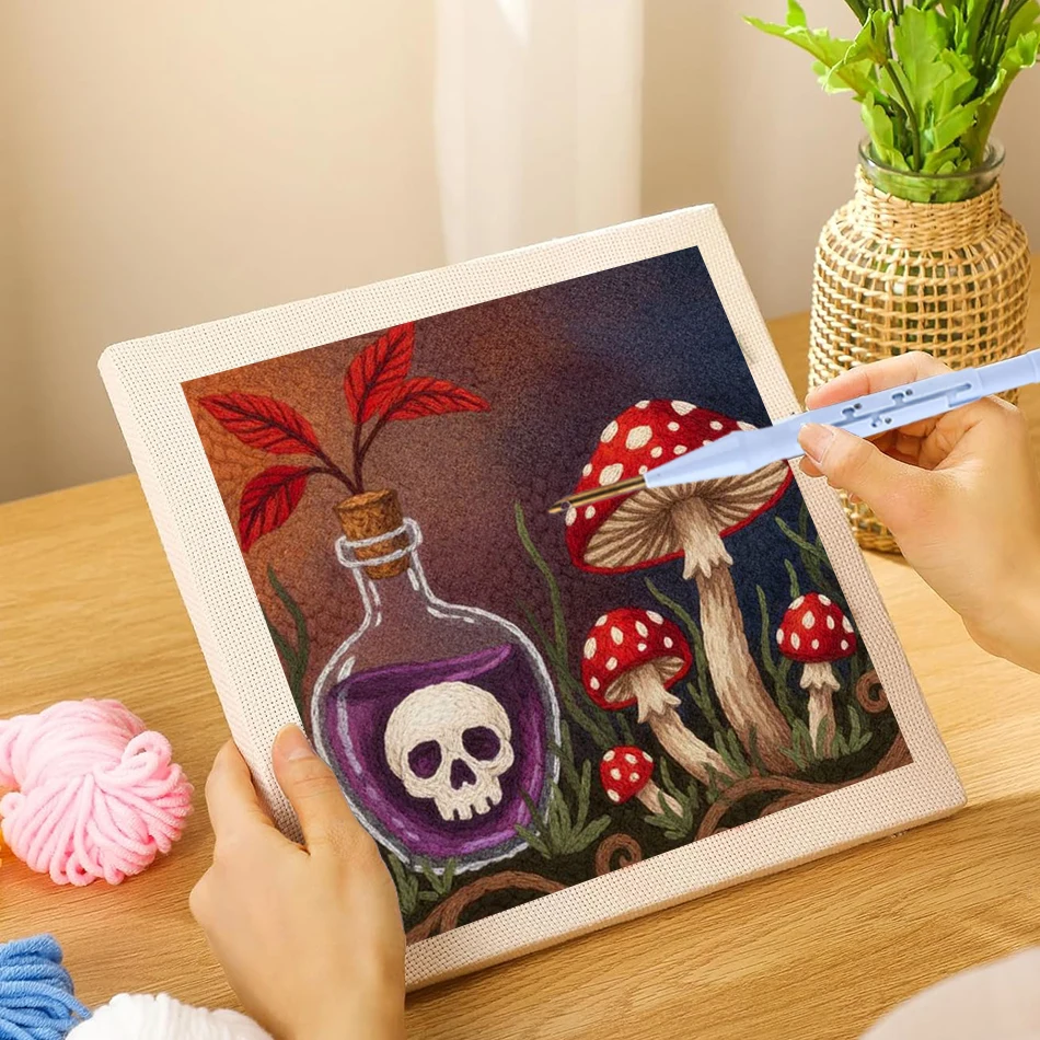 Punch Needle Embroidery Starter Kit DIY Kit Halloween Cauldron Pumpkin Potion Home Decor Craft Painting Sewing Art Craft Set  ﻿