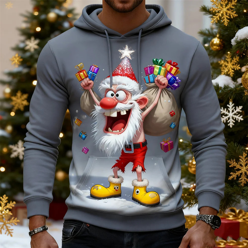 

Men's Sloppy Santa Claus Graphic Hoodies 3D Print Funny Christmas Theme Hooded Sweatshirts Autumn WinterLoose Casual Man Clothes