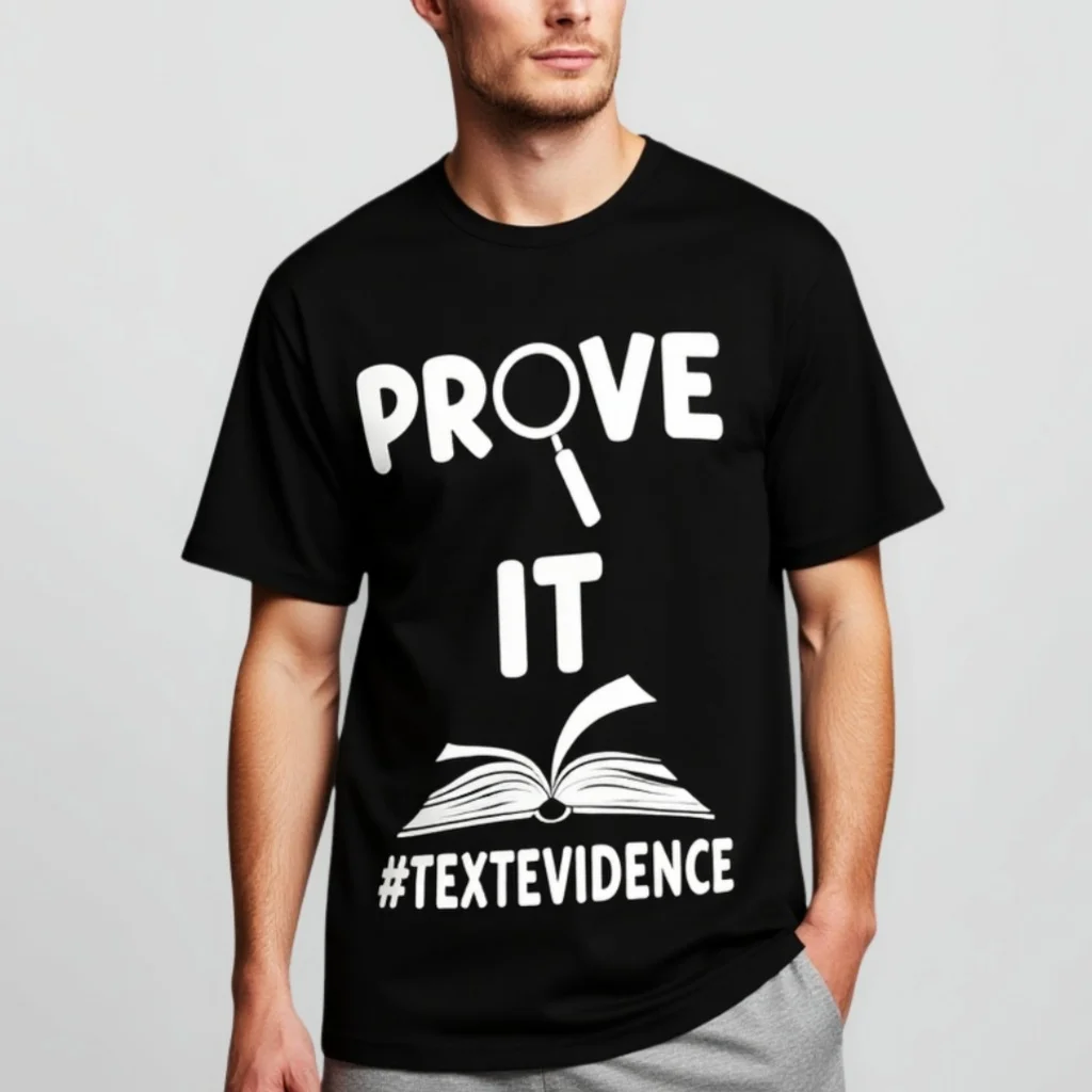 

Мужская повседневная футболка Teevo Prove It Text Evidence с принтом для повседневной носки и школьной деятельности