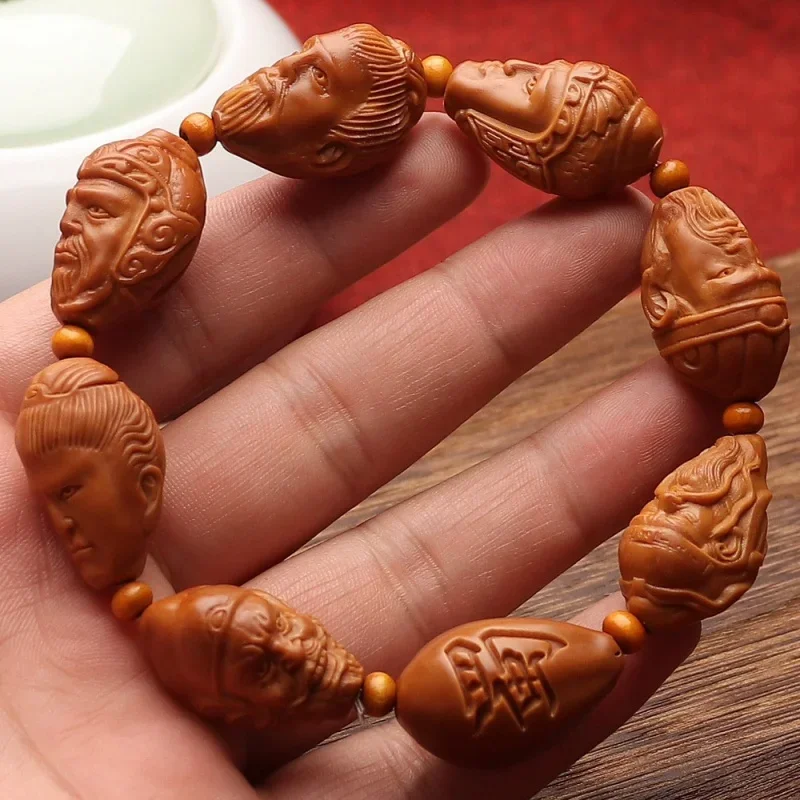 Olive Nut Hand Carved Shu Kingdom Seven Male Bracelet Selected Knife Worker Delicate Domineering Figure Stone Carving