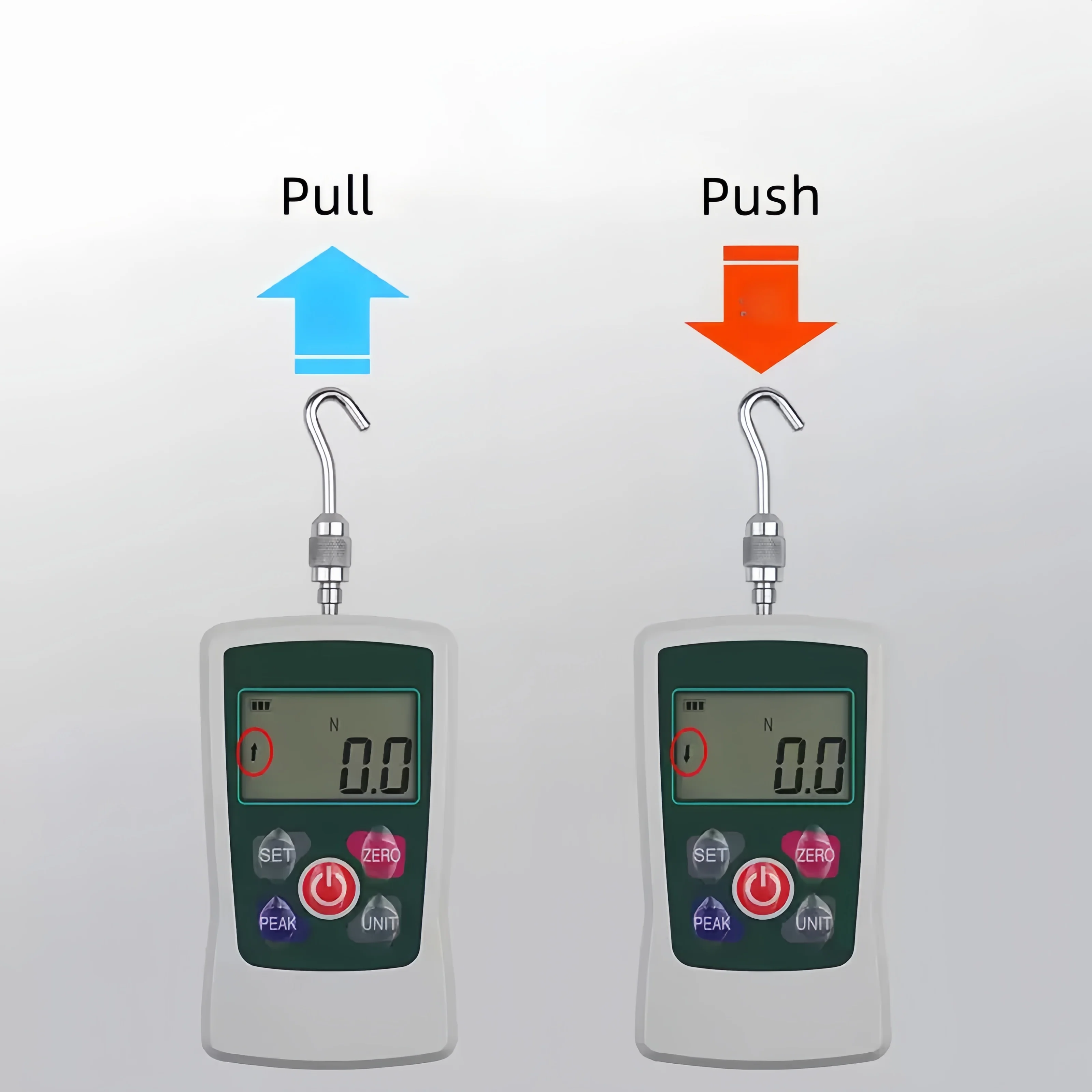 AMF-200N؛ 20 كجم؛ 45 رطل؛ 720 أونصة الزناد الرقمي سحب دفع قوة أداة قياس محمولة بندقية دينامومتر للتدريس المدرسي