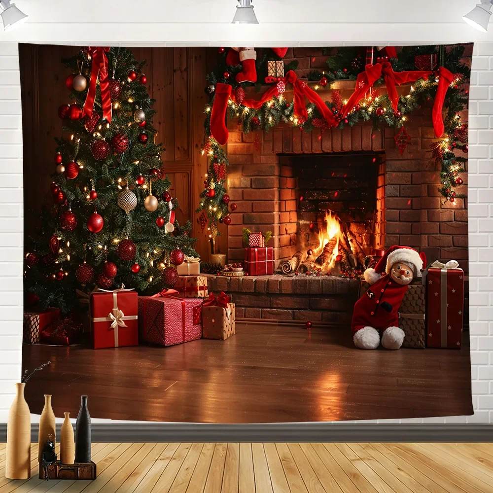 Christmas Decoration Tapestry Hanging Cloth Christmas Tree Fireplace Decoration Tapestry Living Room Home Decor Background Cloth