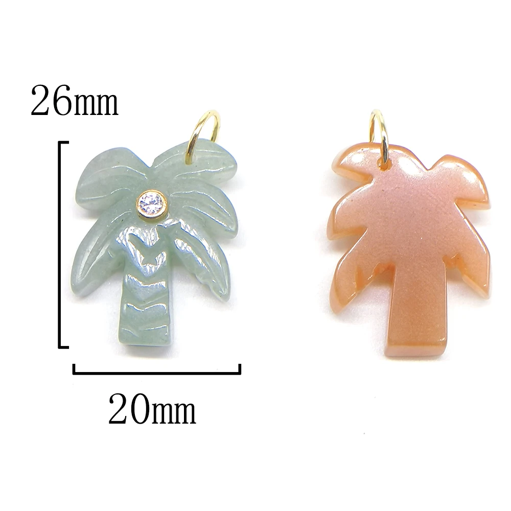 Natural Stone Coconut Tree Pendant with White Zircon Beads Crystals Carved Palm Tree Charm for Jewelry Making DIY Fine Necklace