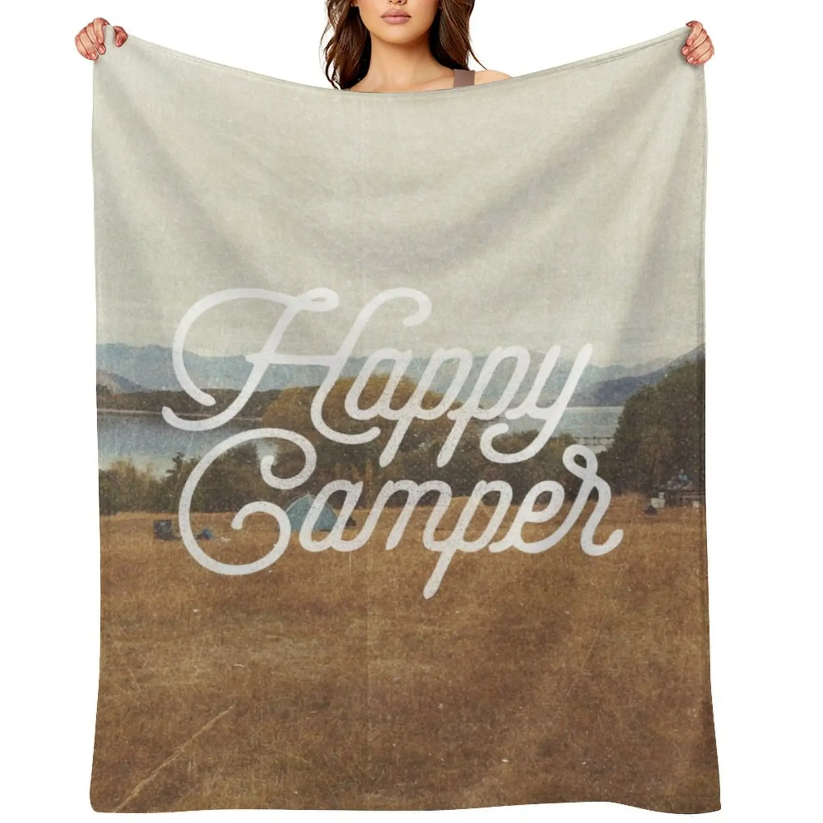 

HAPPY CAMPER Throw Blanket Thin For Sofa Thin Extra Large Throw Plush Blankets