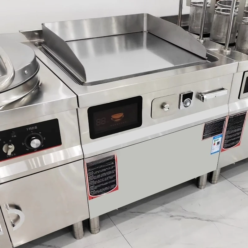 Commercial Stainless Steel Induction Flat-Top Fryer with Griddle Cabinet Multi-Functional Multi-Baking Cooking Equipment