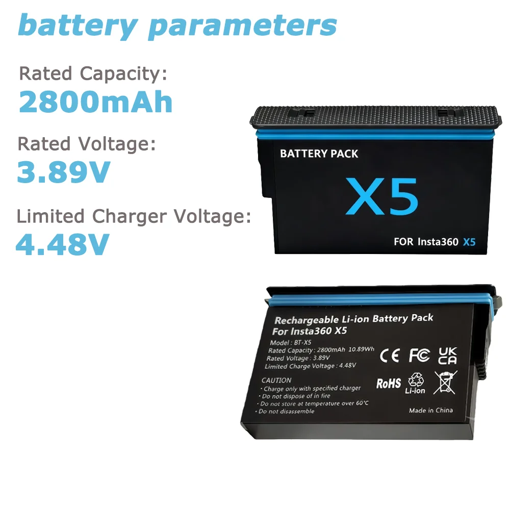 For Insta360 X5 Replacement Battery, 2800mAh Rechargeable Battery, Fast Charger Box for Insta 360 X5 Action Camera Accessories