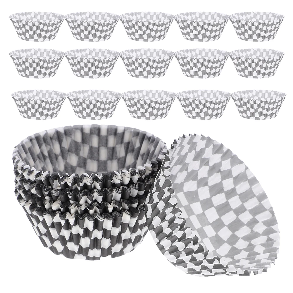 

200pcs Baking Cake Paper Tray Black White Grid Anti Oil Chocolate Liners for Cupcakes Muffins Desserts Party Wedding Holders
