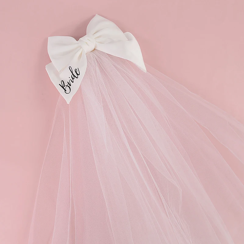 1pc White Bride Bow Veil Bridal Shower Photo Props Bachelorette Hen Party Supplies Weekend Girls Trip Wedding Decoration Gifts