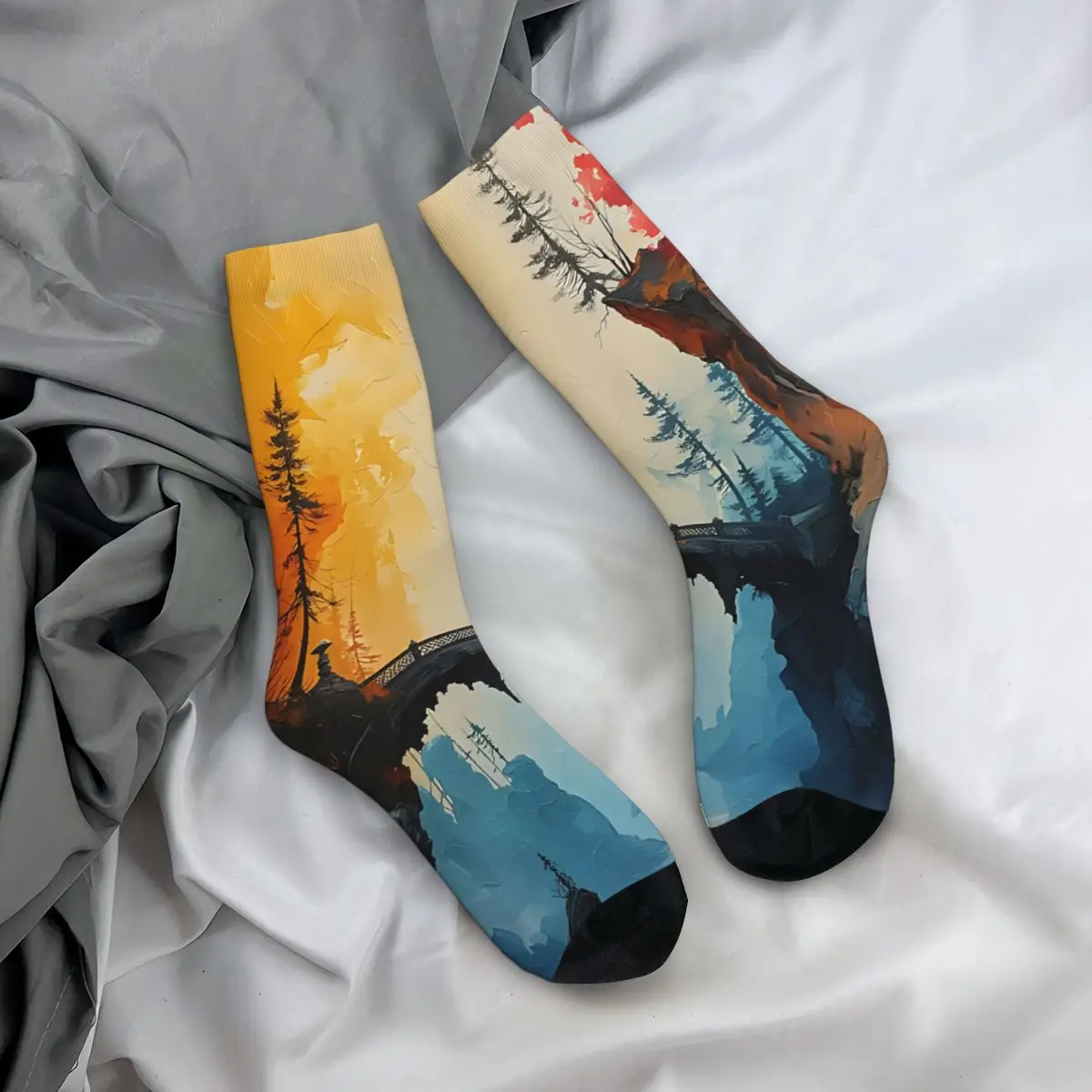 Crazy compression Pattern Beautiful Landscape Sock for Men Harajuku Quality Pattern Crew Sock Novelty