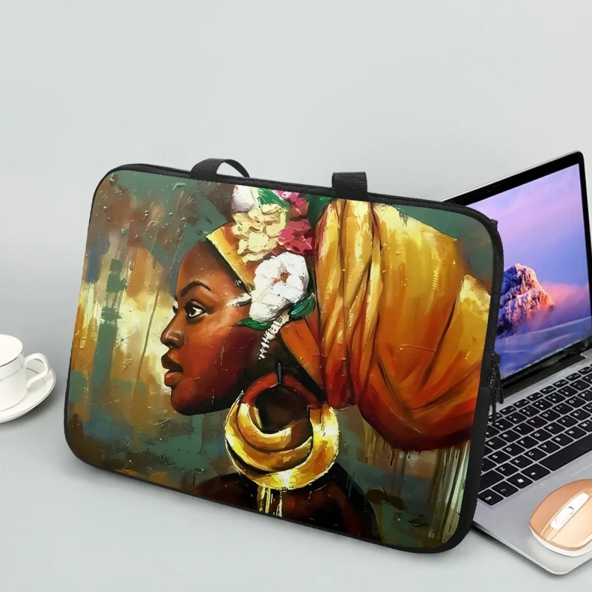 Soft Shockproof Computer Case 10 12 13 15 17Inch Pouch Fashion African Women Designer Casual Handle Laptop Bag PC Handbags Gift