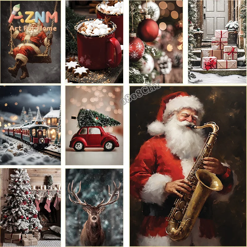 Christmas Collection Canvas Print Art Santa Christmas Tree Deer Poster Canvas Wall Art Picture Unique Home Decor Christmas Gifts