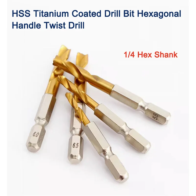 

1Pcs 1.5mm-13mm HSS High Speed Steel Titanium Coated Drill Bit 1/4 Hex Shank Hexagonal Handle Twist Drill Total Length 50mm-65mm