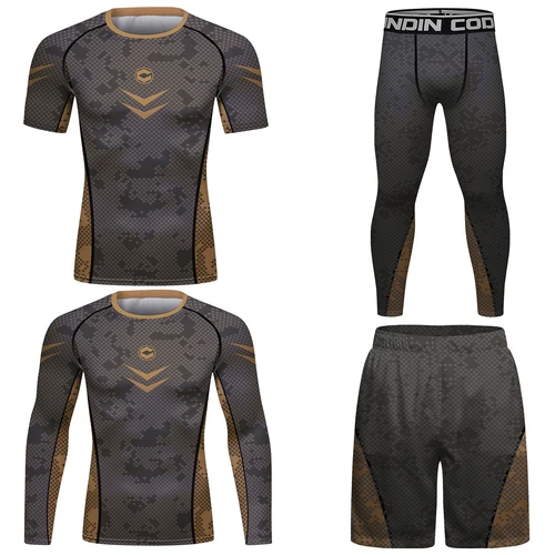 Imagen 2 del producto Chie Lundin-Conjunto de camiseta y pantalones cortos de boxeo para hombre, traje marrón de guardia de erupción MMA, Jersey brasileño Grappling Jiu Jitsu Bjj, 4 piezas