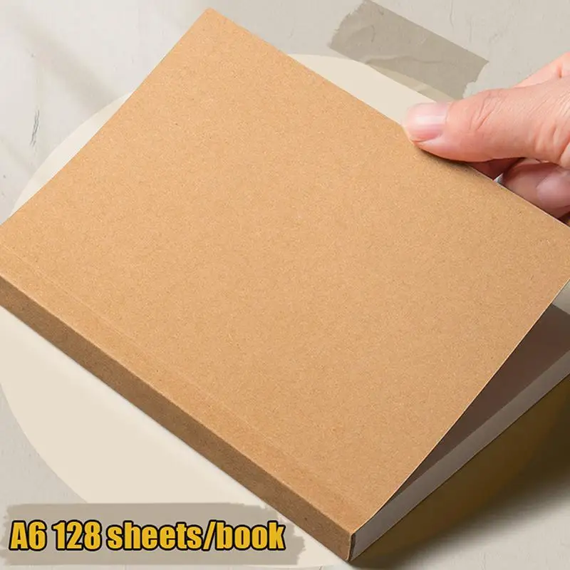 A6 Pocket Thickened Notebook 256 Pages 128 Sheets Line Blank Grid Inner Pages Kraft Paper Cover Small Notepad Book.