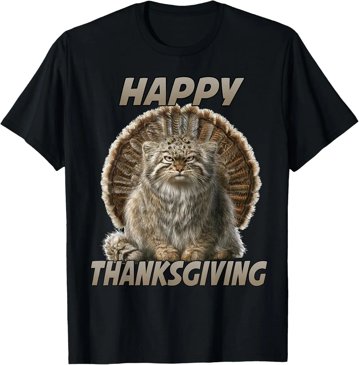 Funny Manul Pallas Cat Thanksgiving Fall Humor T-Shirt 100% Cotton Trendy Y2K Short-Sleeve Tee – Soft, Quick-Drying, &