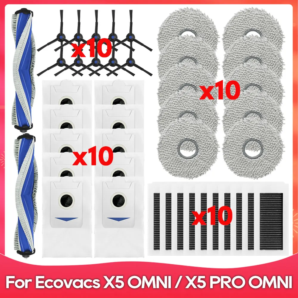 Compatible For ( ECOVACS DEEBOOT X5 OMNI / X5 PRO OMNI ) Roller Side Brush Filter Mop Cloth Dust Bag Robot Vacuums Accessory