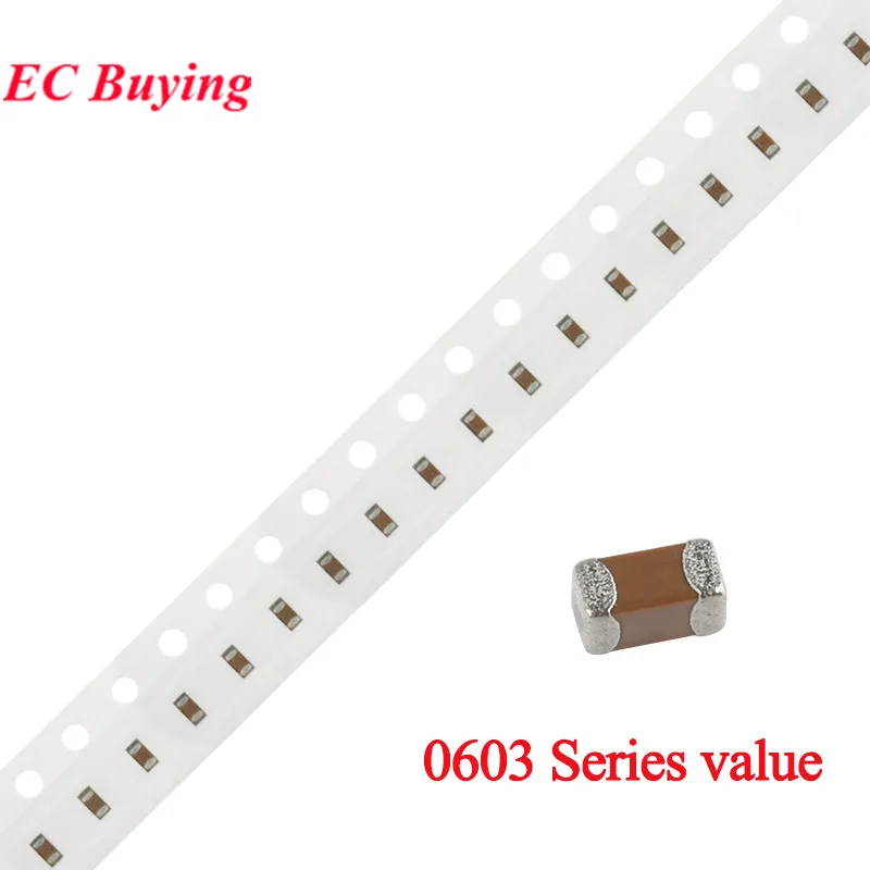 

100pcs 0603 1608 SMD Chip Multilayer Ceramic Capacitor 0.1pF - 22uF 10pF 22pF 100pF 1nF 10nF 15nF 100nF 0.1uF 1uF 2.2uF 4.7uF 10