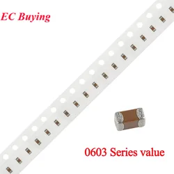 100pcs 0603 1608 SMD Chip Multilayer Ceramic Capacitor 0.1pF- 22uF 10pF 22pF 100pF 1nF 10nF 15nF 100nF 0.1uF 1uF 2.2uF 4.7uF 3.3