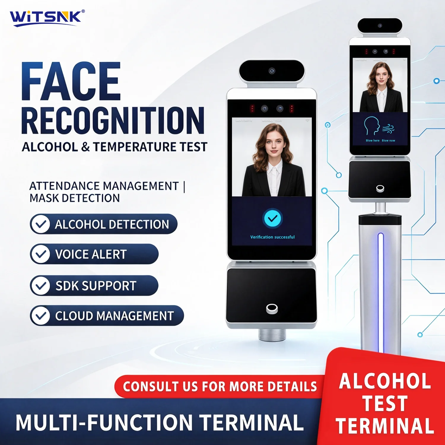 Binocular Liveness Face Recognition Alcohol Tester Terminal with Infrared Body Temperature Detector Turnstile Access Control