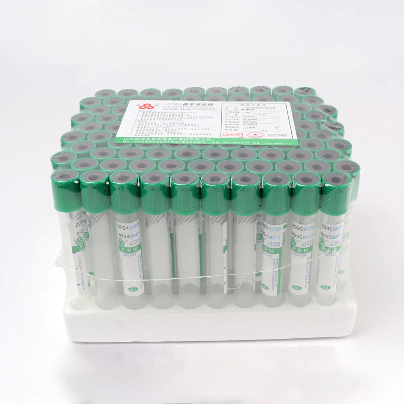 Disposable Sterile Vacuum Blood Collection Tube With Heparin Sodium Additives Green Lid 10 ml Vac Tube Vacutainer CE Mark 100/PK