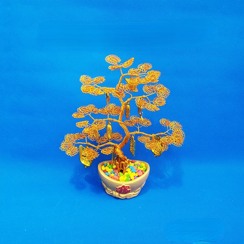 

Yuanbao basin golden fortune tree iron metal aluminum wire pure handicraft decoration bonsai decoration ornaments