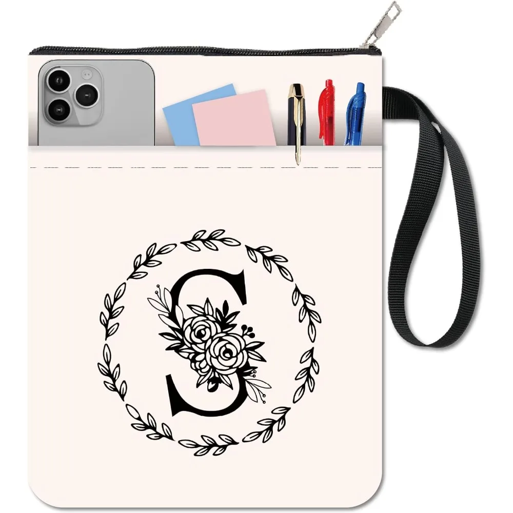 Buchhüllen mit Buchstaben S, Blumen-Buchhülle, weißer Buchschutz für Taschenbücher, waschbarer Buchhülle aus Stoff und Stoff mit Reißverschluss