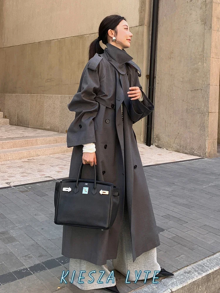 Kiesza lyte Fashion Luxurious Trench Coat with Double-Breasted Button Belt Autumn 2024 High Quality Long Coats Jackets For Women