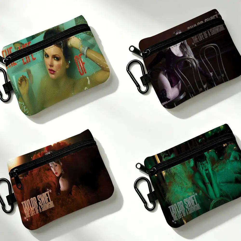 T-Taylor-Swift Lyrical-Pop-Storytelling Mini Hanging Oxford Cloth Coin Bag Durable Zipper Key Card Pouch With Carabiner view 5