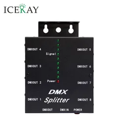 DMX Splitter Signal Amplifier 8 Ports Channels Isolated 3Pin Optical Istribution for DJ Disco Wedding DMX Stage Lighting