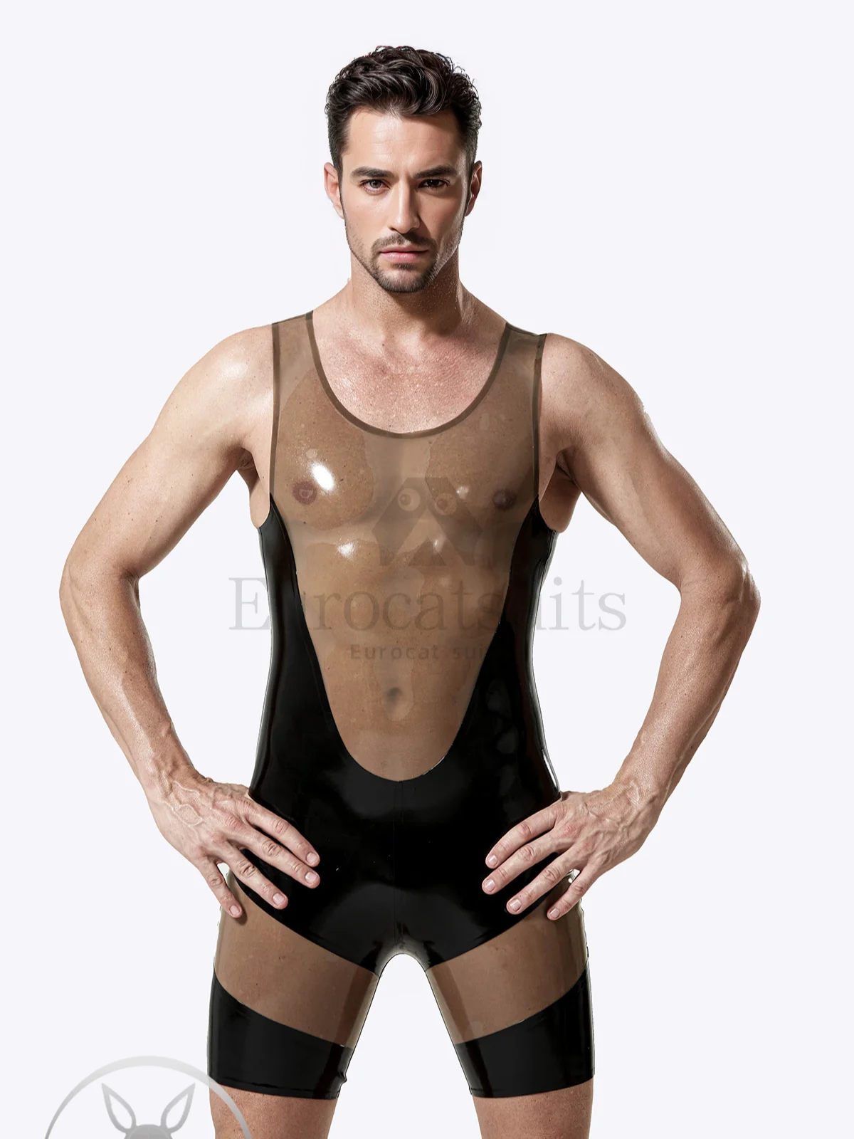 latex catsuits men eurocat suits  latex leotard rubber fetish customised  clubwear cosplay  Male Singlet-Style Suit