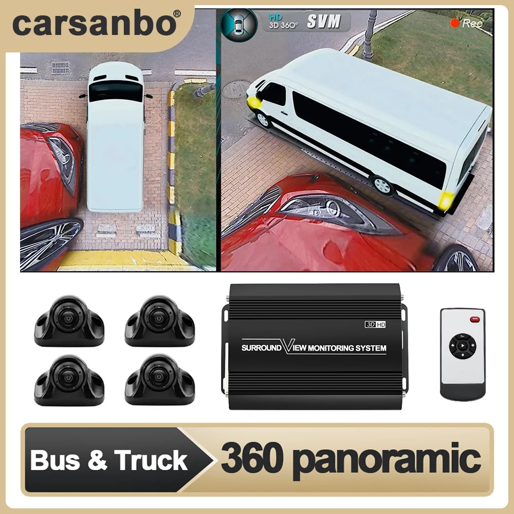 System kamer Carsanbo 360° z widokiem z lotu ptaka, noktowizją, płynnym panoramicznym widokiem 3D, rozdzielczość 1080P, z chipem Sony 225, kamera HD, rejestrator samochodowy DVR