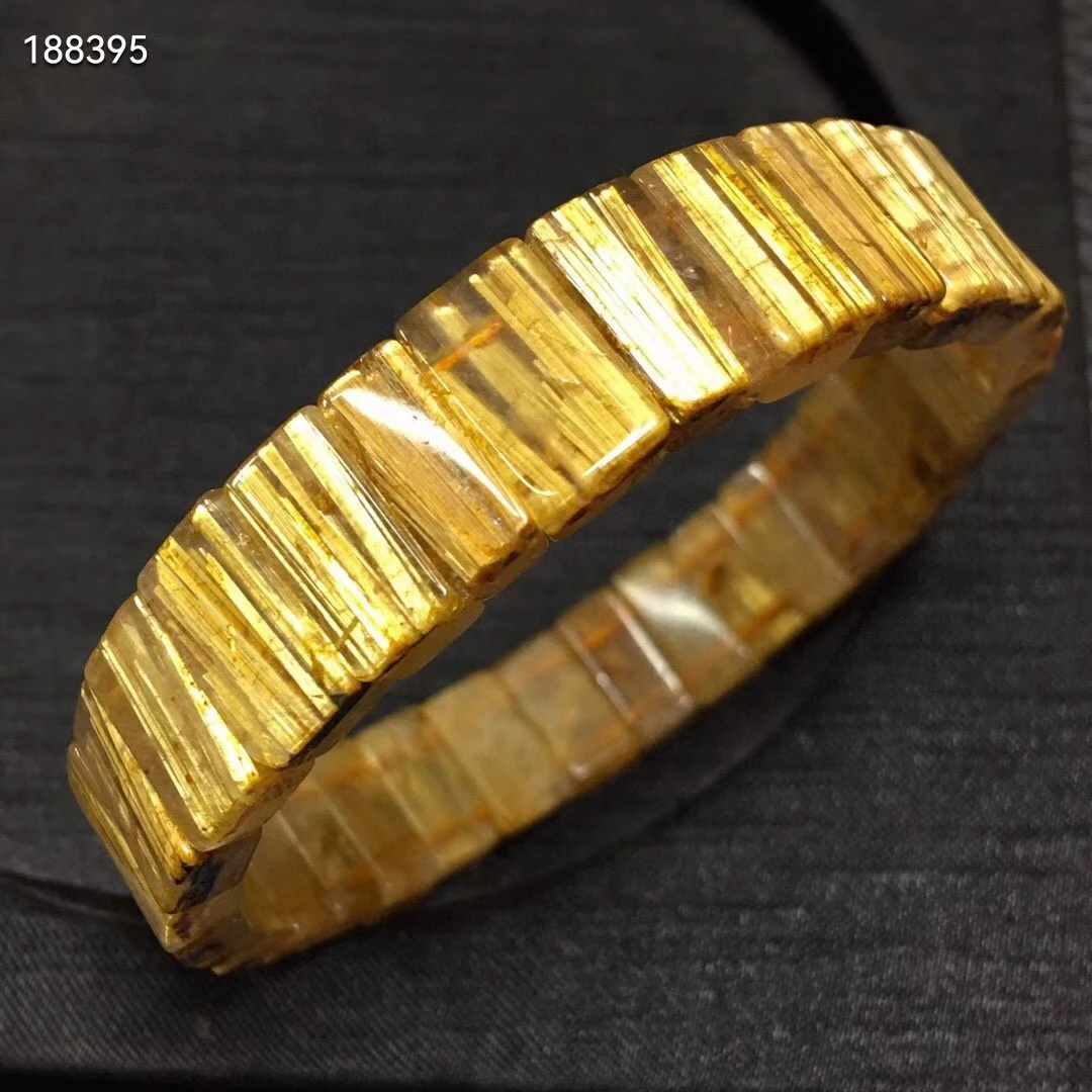 

Natural Gold Rutilated Quartz Clear Rectangle Beads Bracelet Bangle 12.5/5mm Women Men Brazil Rutilated Cat Eye Wealthy AAAAAA