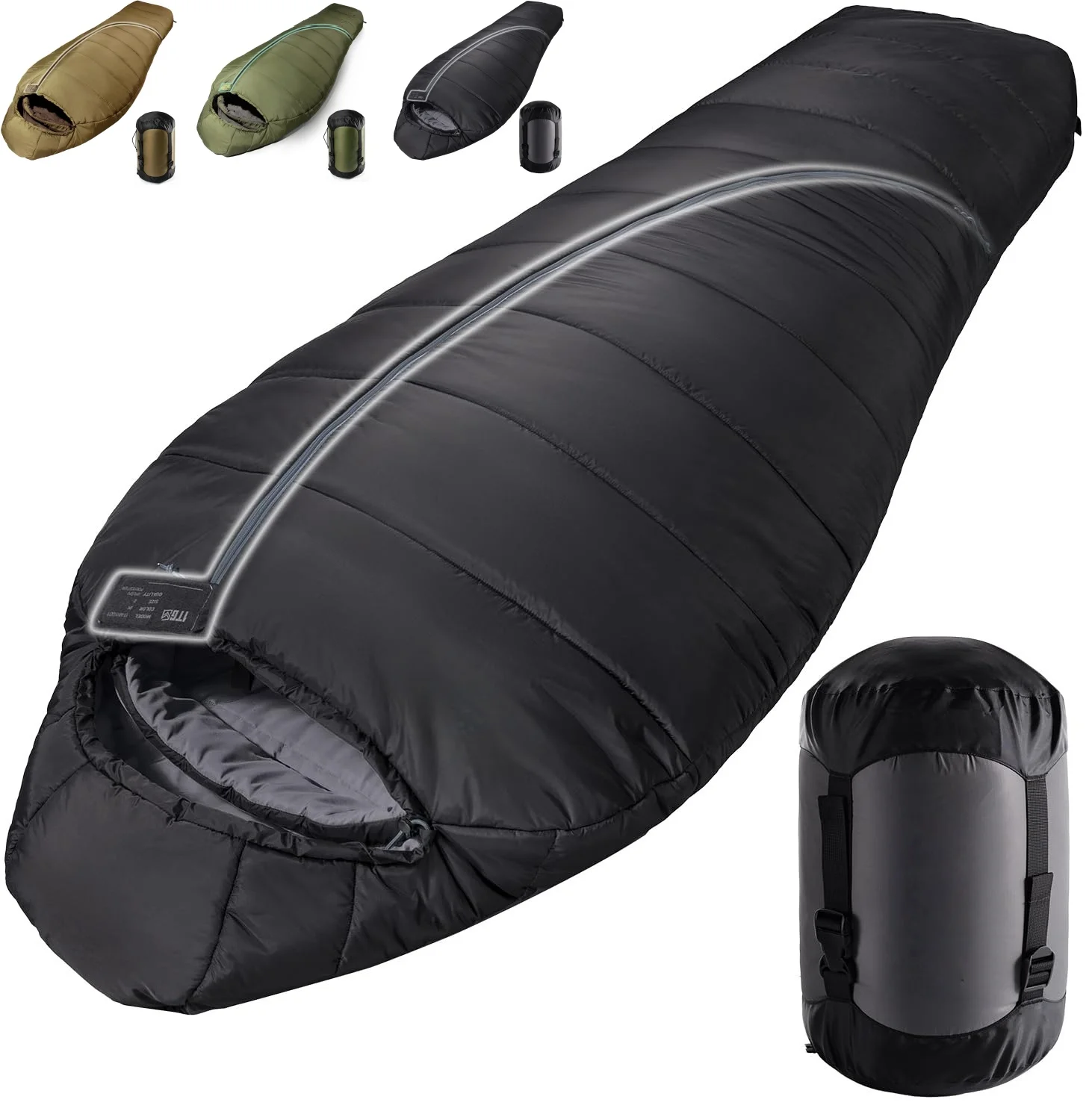 ！@Mummy-style Tactical Outdoor Green Winter Waterproof Nylon Duck Down Filled 4 Season Unisex Emergency Envelope Sleeping Bag