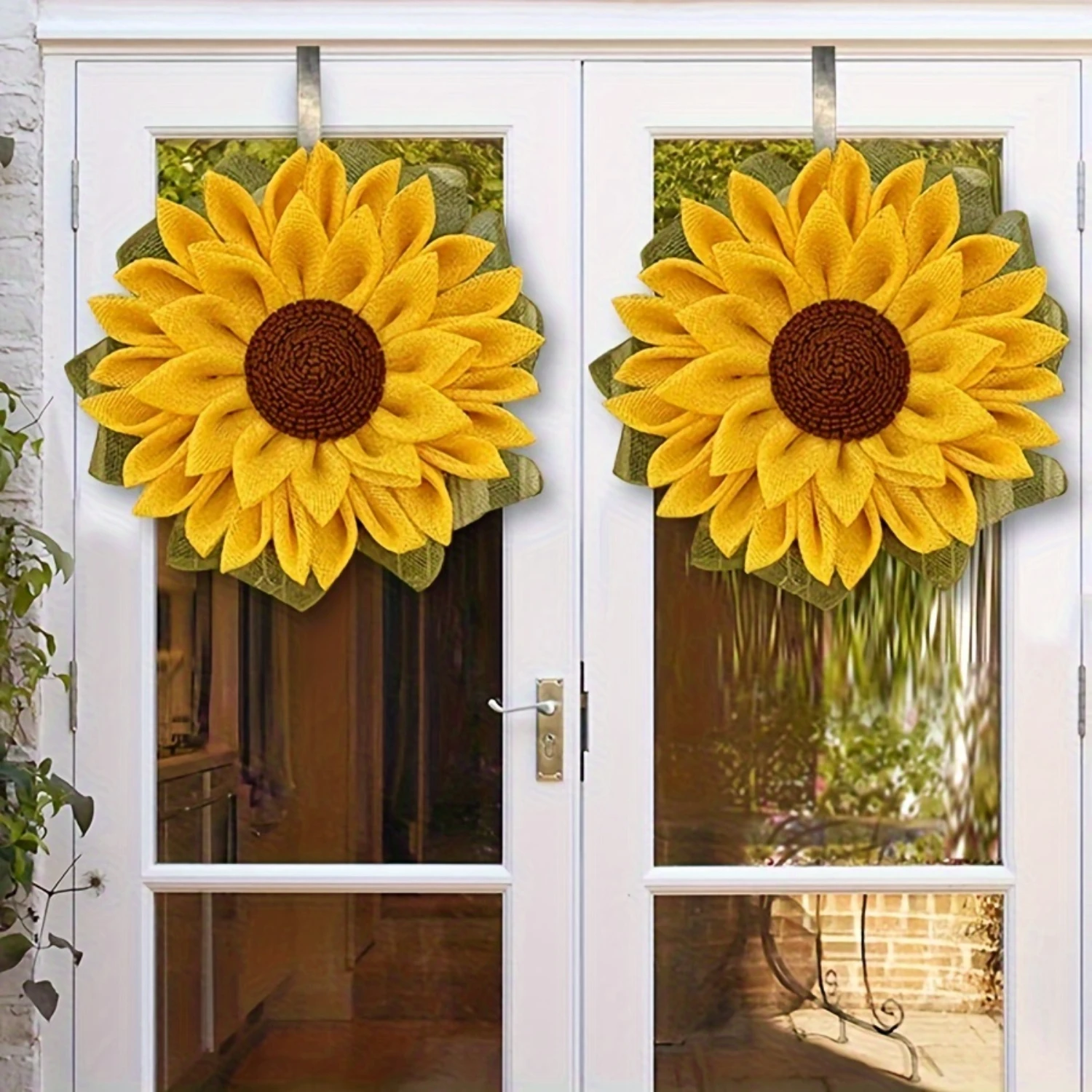 Sunflower Wreath 16in Artificial Yellow Sunflower Spring Summer Wreath Front Door Wreath for Indoor Outdoor  Office Wall Wedding