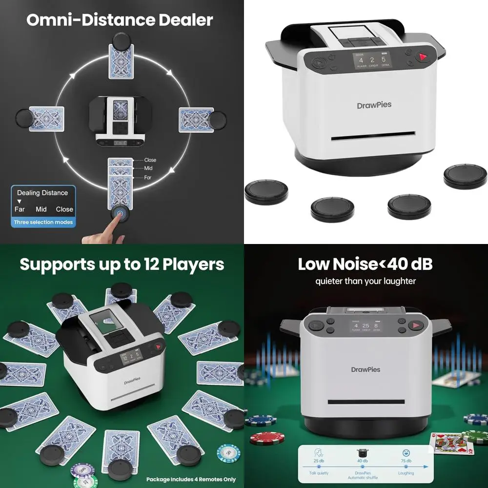 

2025 Rotary Card Shuffler & Dealer for 1-12 Players, Remote Call, Silent, Rechargeable, White