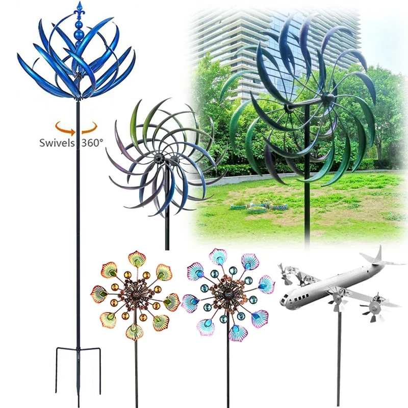 Nowy wirujący wiatrak metalowy wiatrak 3D napędzany wiatrem kinetyczna rzeźba trawnik metalowy wiatr Solar Spinners stoczni i wystrój ogrodu