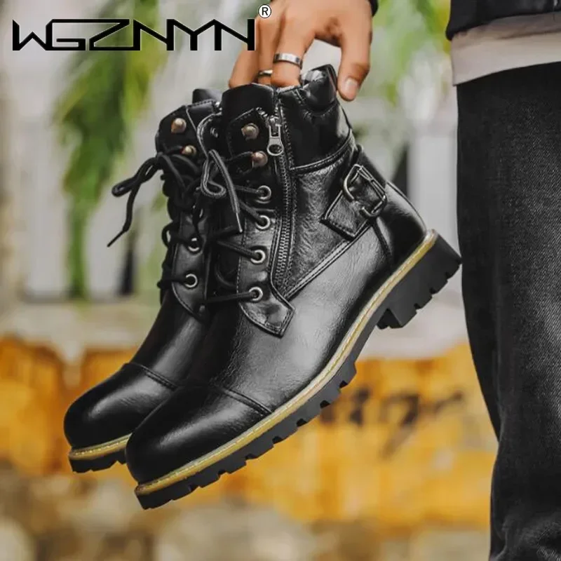 Мужские мотоциклетные кожаные ботинки с двойной молнией и квадратным каблуком, мужская обувь, модный дизайн для отдыха, мужские велосипедные ботинки 2026, осень-зима