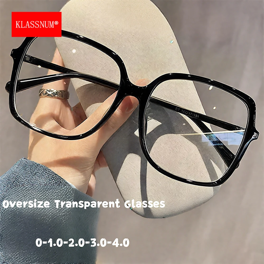 

KLASSNUM очки в большой оправе с защитой от синего света для женщин и мужчин, высококачественные оптические очки минус 0-1,0-1,5-2,0-2,5-30, прозрачные линзы