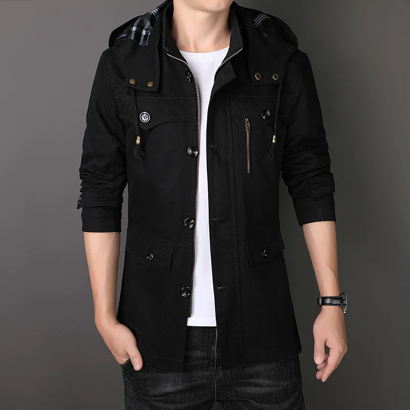 

Autumn And Winter New Men's Jacket Hooded Business Trench Coat Casual Medium And Long Coat Pure Cotton Trench Coat Men