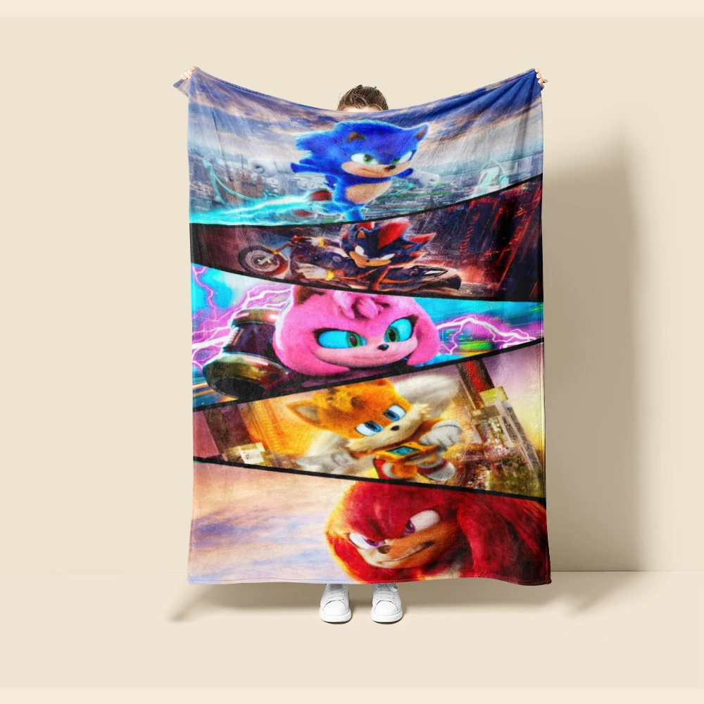 Throw Blanket Boys Sonic Cartoon Flannel Blanket Soft and Warm for Living Room Bedroom Car Camping Dormitory Full Size view 2
