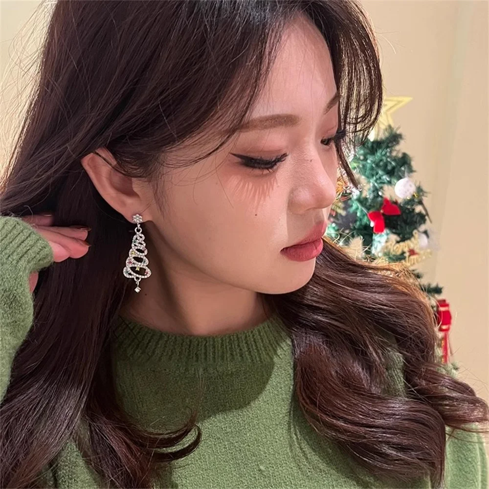 

ChristmasTree Zircon Ear Stud Exquisite Sweet Romantic Colorful CZ Wind Around Flower Earrings For Women Festivals Party A Gift