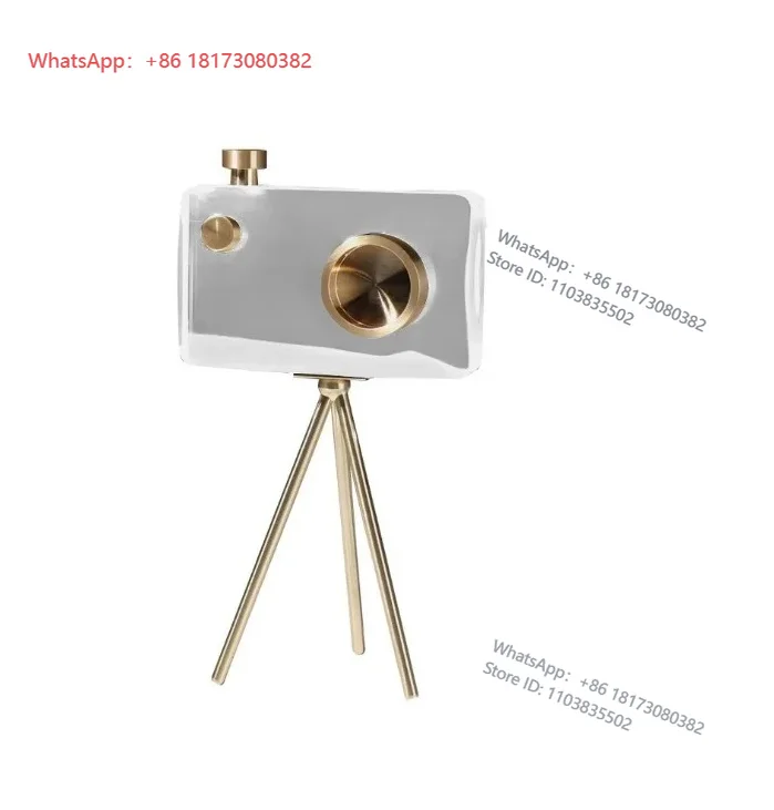 Light luxury high-end crystal camera, phonograph, metal tabletop decoration, office window display, soft decoration display