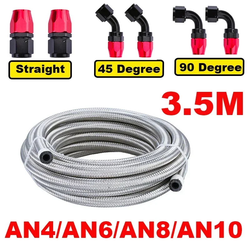 

Топливный шланг AN4/AN6/AN8/AN10, 3,5 М, шланг для охлаждения масла и газа, трубка из нержавеющей стали с оплеткой внутри, резина CPE + 6 наконечников адаптеров