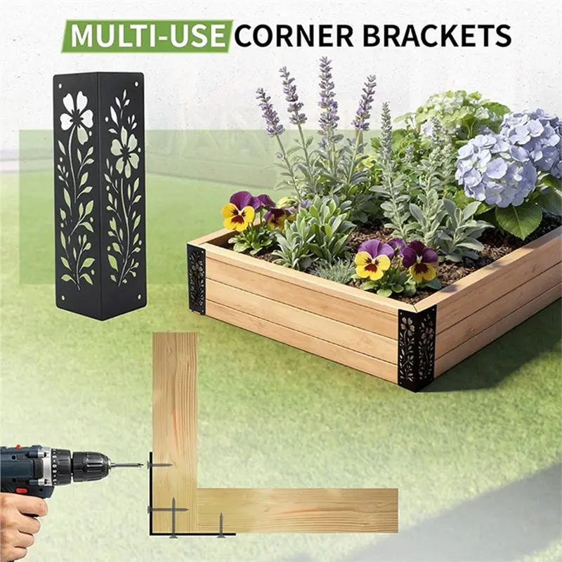 【Big Deal】Corner Brackets With Screws Heavy-Duty Metal For Wood For Raised Garden Bed Corner Supports 4PCS
