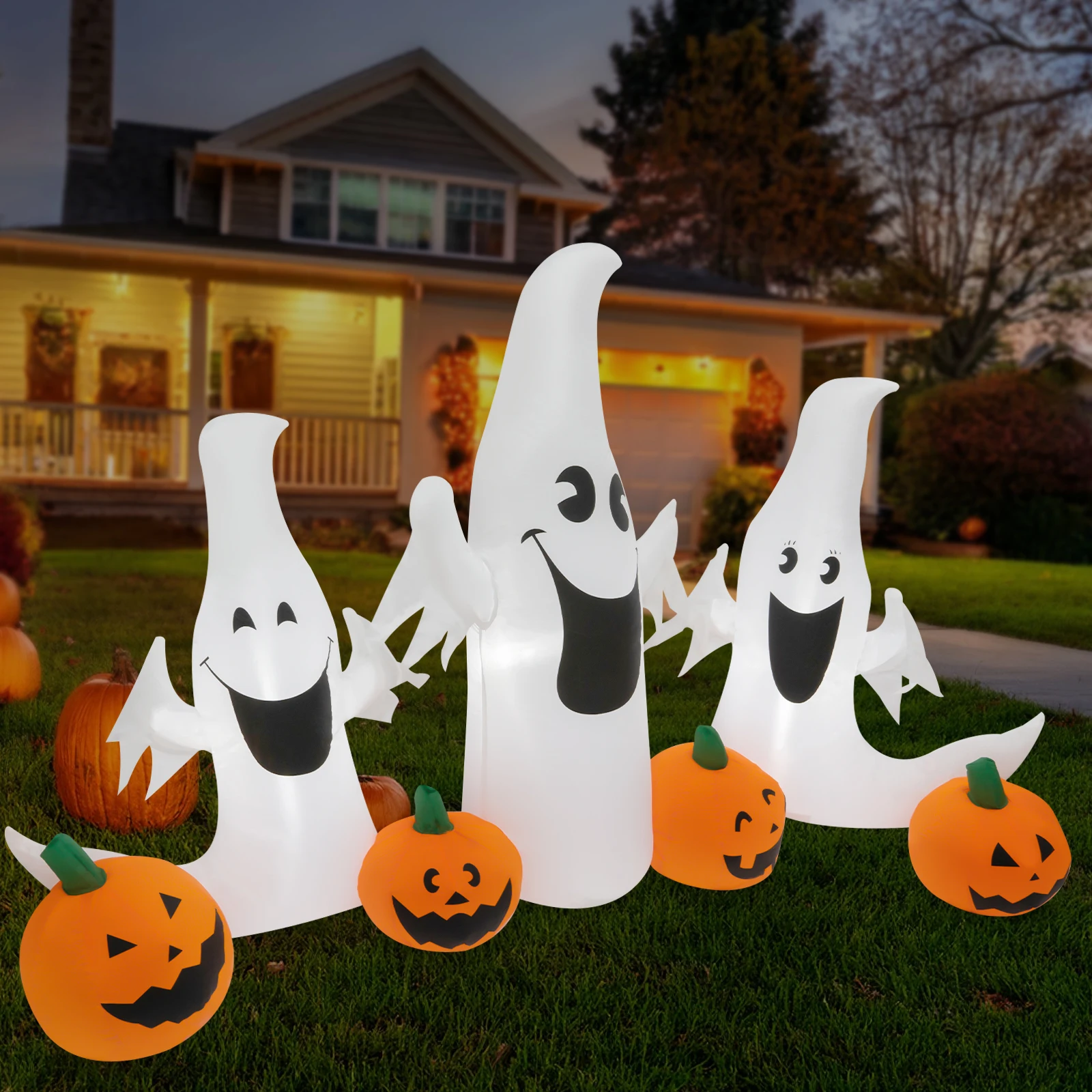 Dekoracje Halloweenowe dmuchane 3 LED Duchy 4 Dynie Zewnętrzne Wewnętrzne Podwórko Trawnik Ogród Impreza Dekoracja na Halloween