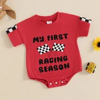 Baby Boys Summer Jumpsuit Casual Racing Letter Print Short Sleeve Romper for Newborn Cute Clothes 5