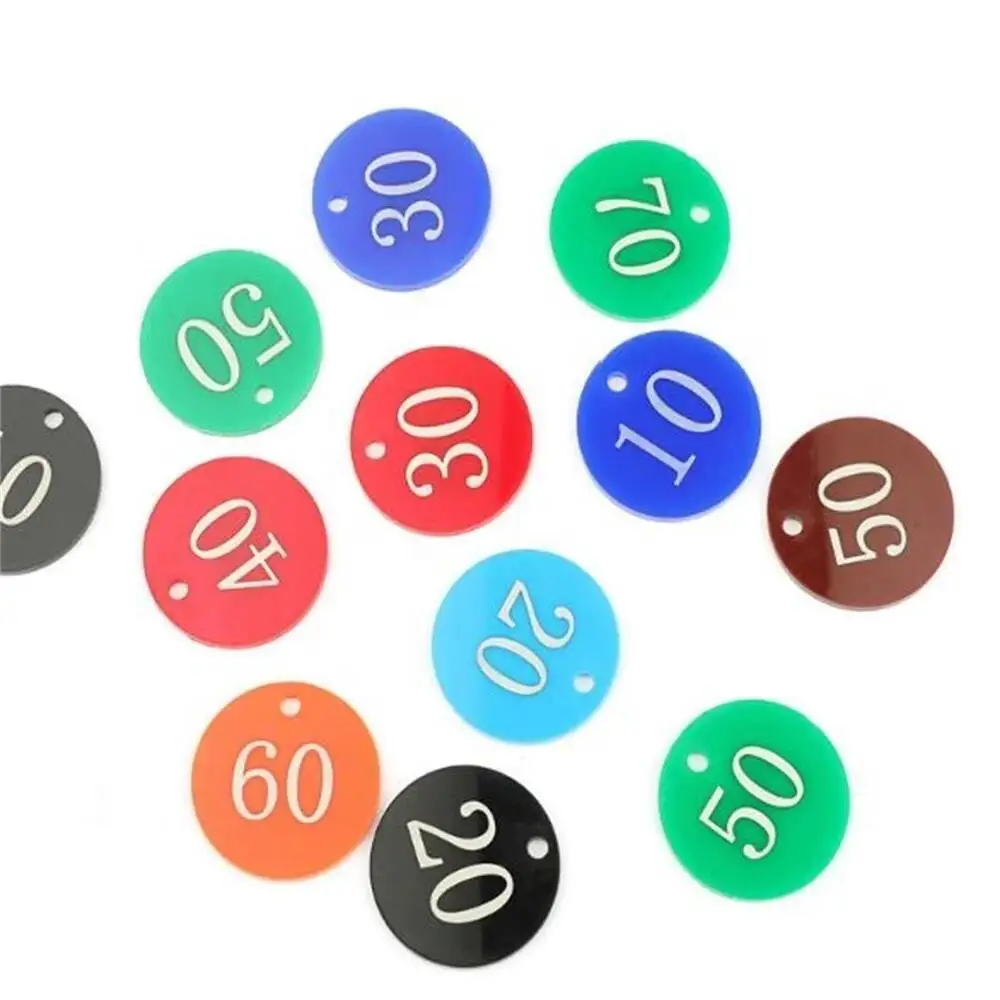 100 قطعة ضياء 35 مللي متر عدد الرقمية بطاقة مستديرة تسمية العلامة مزدوجة الجانب الاكريليك Pla te لافتات مع سلسلة مفاتيح حلقية #3