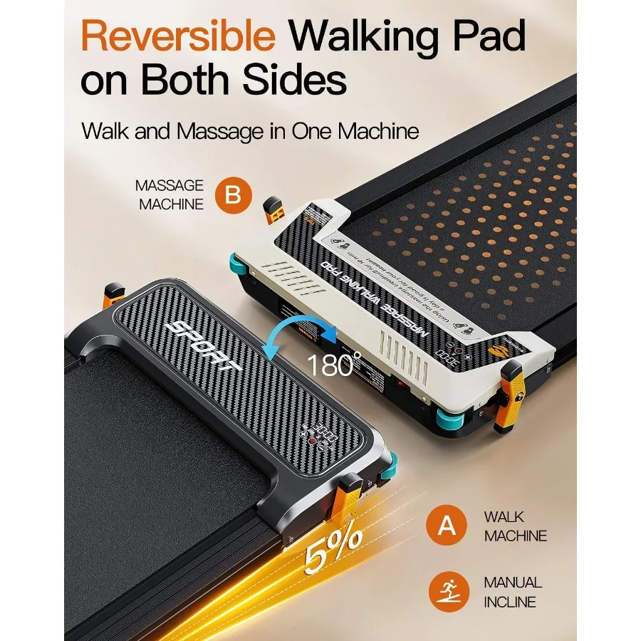 Incline Walking Pad - Dual-Sided 2in1 Treadmill for Home Office: Steel Frame, Black, Foldable Quiet Motor