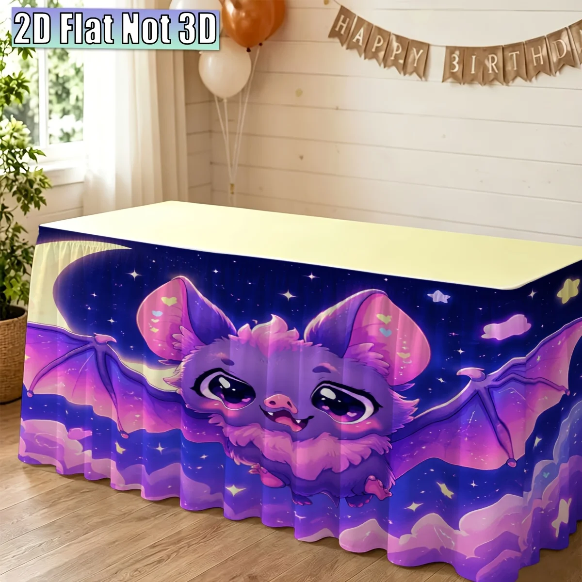 2D flat, JIT, 1pc, party tablecloth, cute little bats, patterned decoration for party table skirt, Christmas home decoration